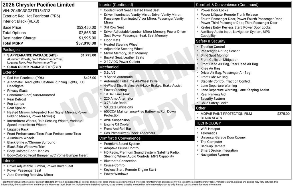 New 2026 Chrysler Pacifica Limited w/ S Appearance Package image 5