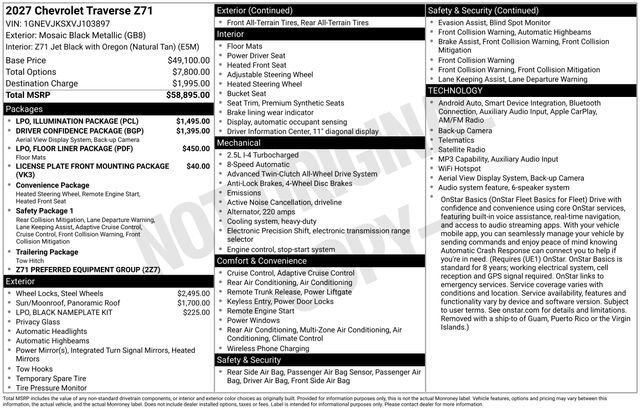 New 2027 Chevrolet Traverse Z71 w/ LPO, Illumination Package AWD/4WD image 16