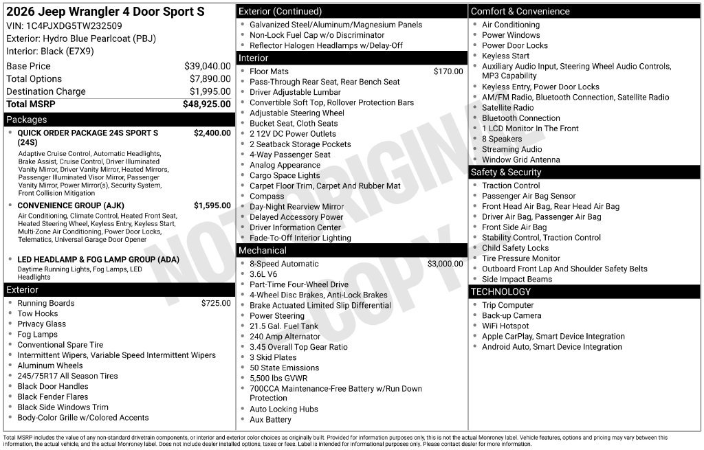New 2026 Jeep Wrangler Unlimited Sport AWD/4WD image 6