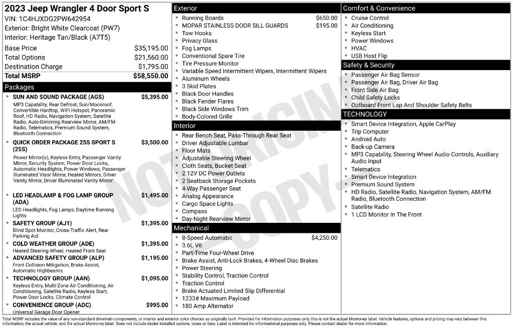 Used 2023 Jeep Wrangler Unlimited Sport w/ Sun And Sound Package AWD/4WD image 39