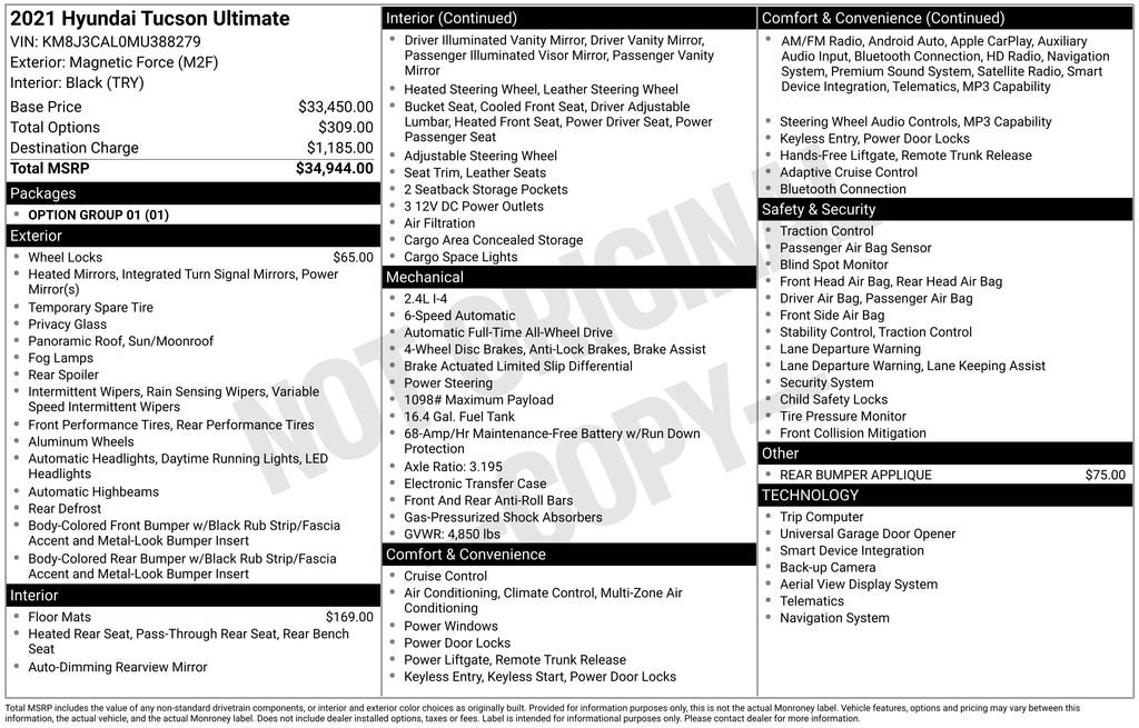 Certified 2021 Hyundai Tucson Ultimate AWD/4WD image 38