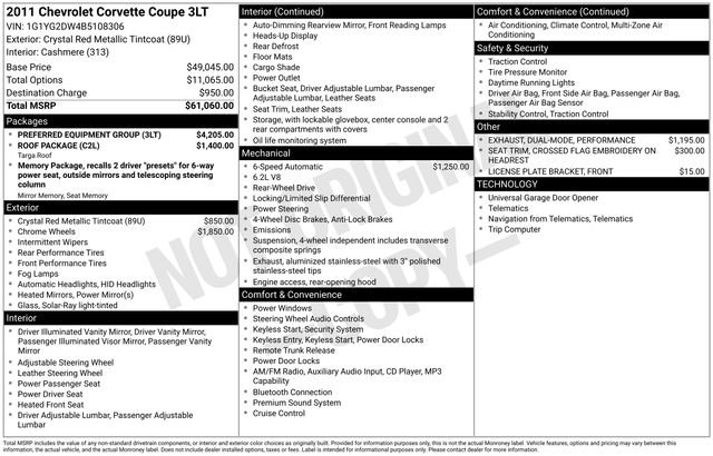 Used 2011 Chevrolet Corvette Coupe w/ Preferred Equipment Group RWD image 28