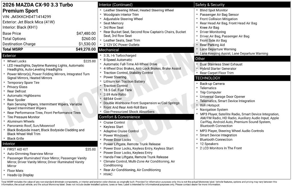New 2026 MAZDA CX-90 3.3 Turbo w/ Premium Sport Pkg AWD/4WD image 7