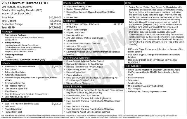 New 2027 Chevrolet Traverse LT FWD image 37