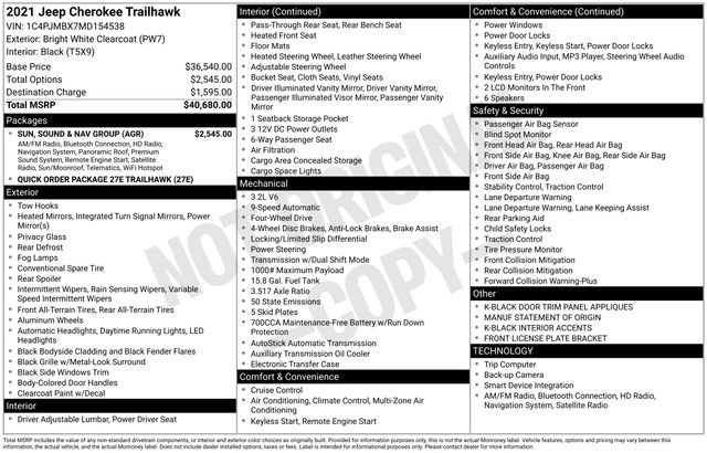 Used 2021 Jeep Cherokee Trailhawk w/ Sun, Sound & Nav Group image 31