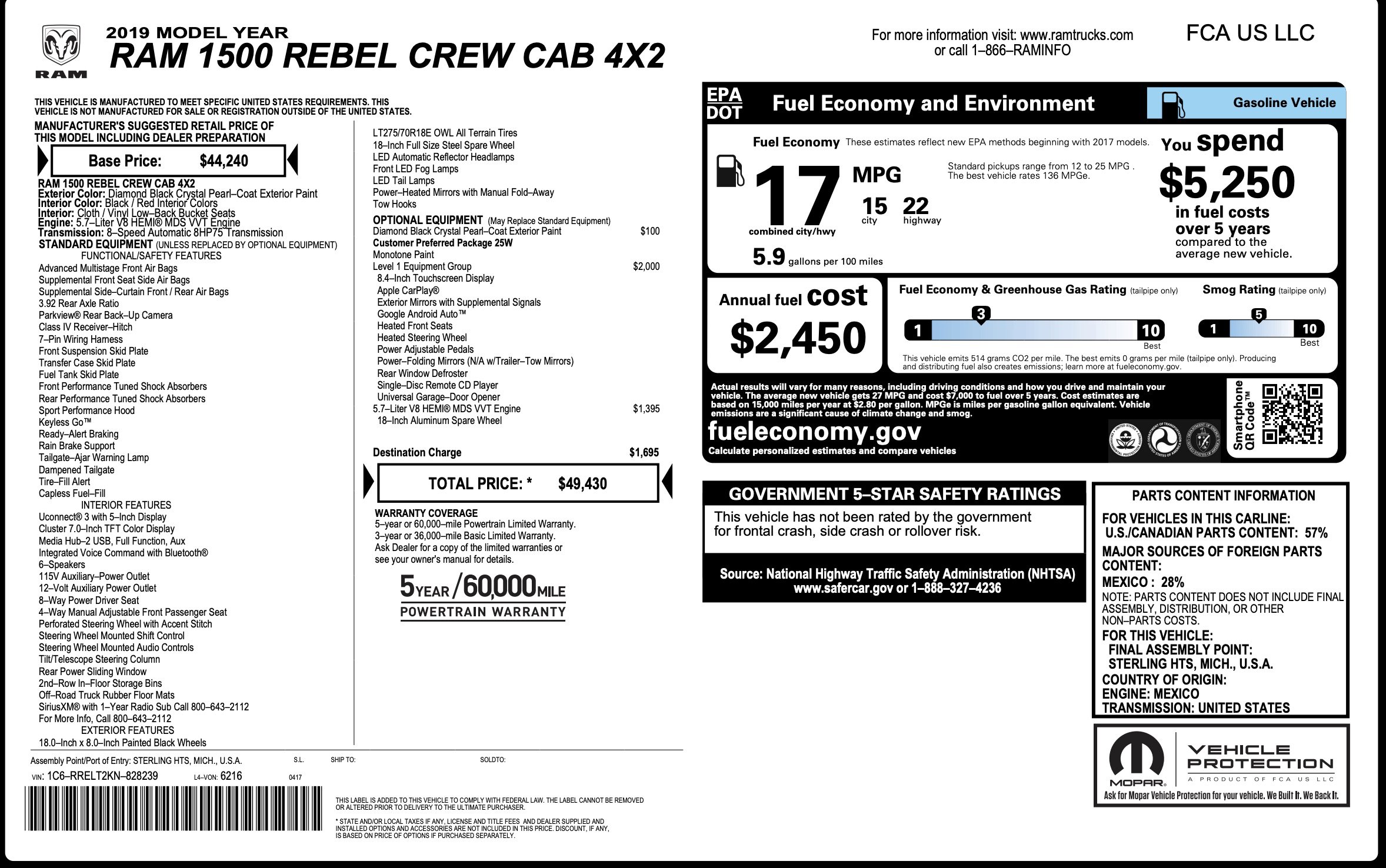 Used 2019 RAM 1500 Rebel w/ Rebel Level 1 Equipment Group RWD image 2