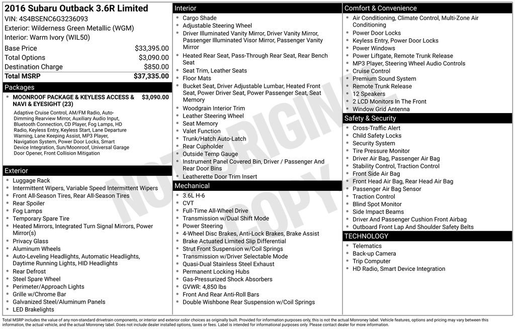 Used 2016 Subaru Outback 3.6R Limited image 17