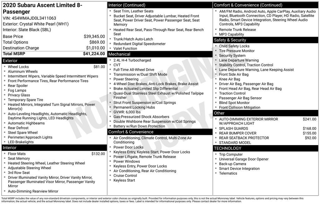 Used 2020 Subaru Ascent Limited image 14