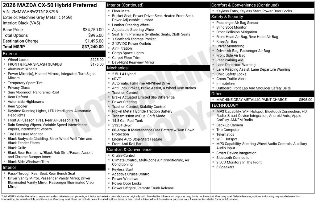 New 2026 MAZDA CX-50 2.5 Hybrid w/ Preferred Pkg AWD/4WD image 10