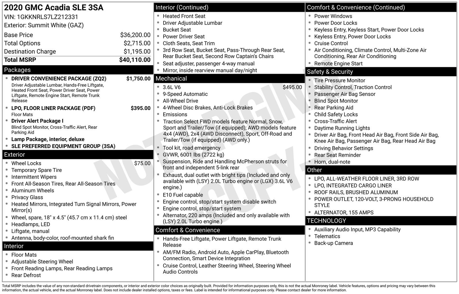 Used 2020 GMC Acadia SLE w/ Driver Convenience Package image 6