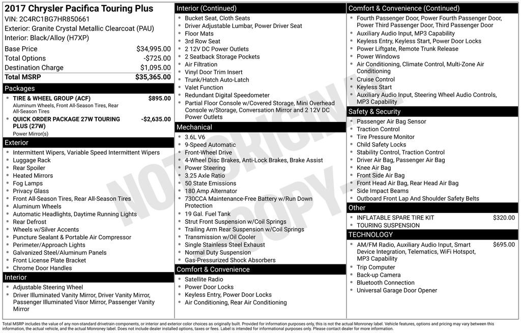 Used 2017 Chrysler Pacifica Touring Plus w/ Tire & Wheel Group image 36