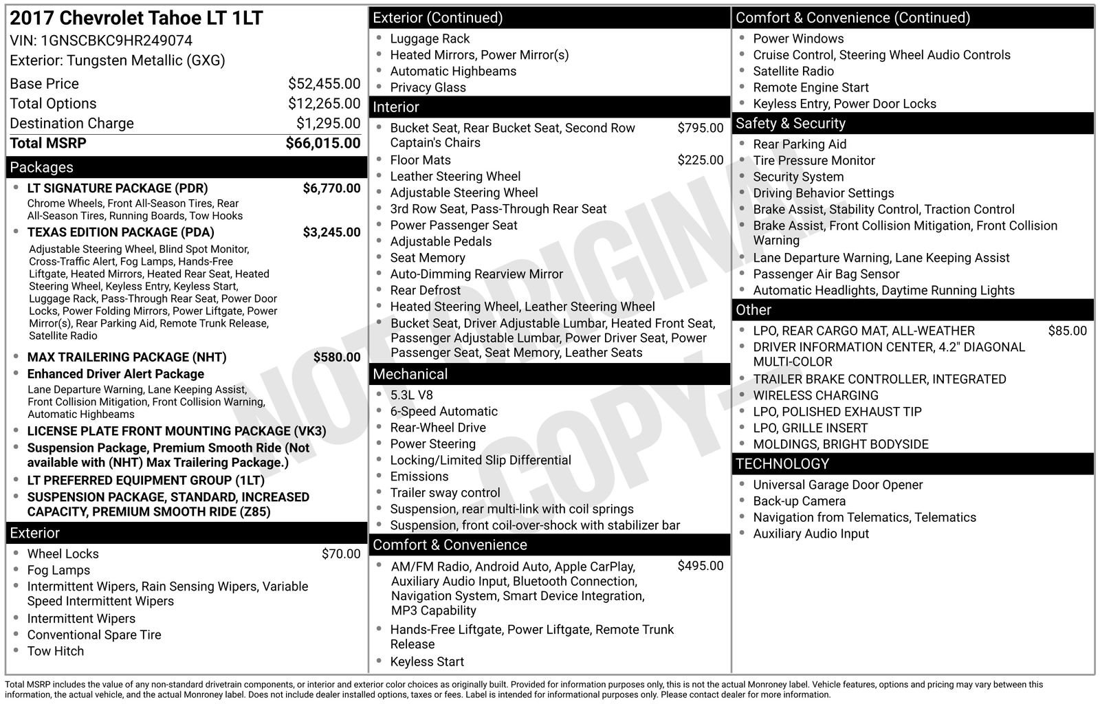 Used 2017 Chevrolet Tahoe LT w/ LT Signature Package RWD image 12