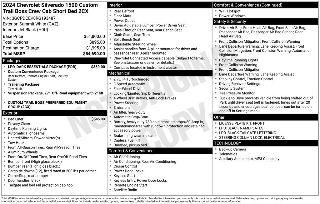 Used 2024 Chevrolet Silverado 1500 Custom Trail Boss w/ LPO, Dark Essentials Package AWD/4WD image 2