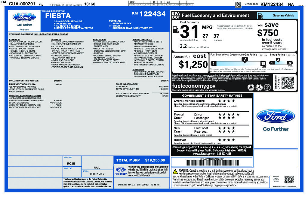 Used 2019 Ford Fiesta SE w/ Equipment Group 201A FWD image 6