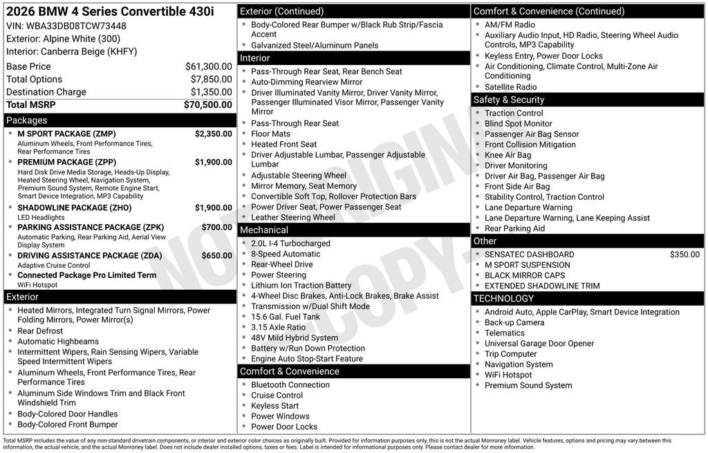 Used 2026 BMW 430i Convertible w/ M Sport Package RWD image 6
