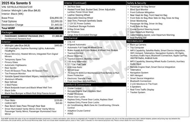 Used 2025 Kia Sorento S w/ Panoramic Sunroof Package AWD/4WD image 28
