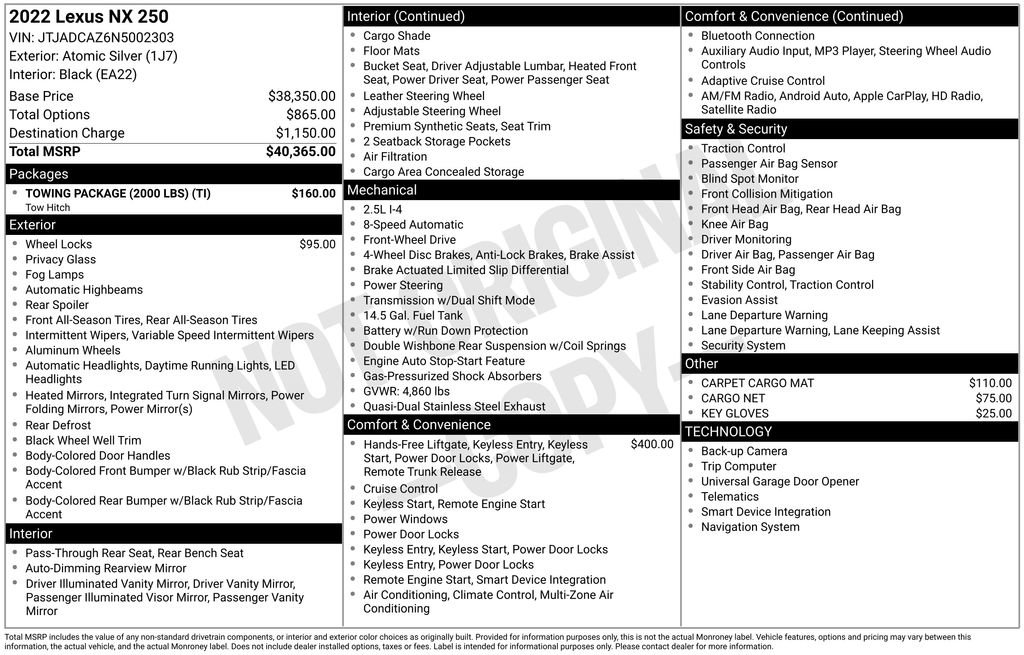 Used 2022 Lexus NX 250 FWD w/ Towing Package (2000 Lbs) image 30