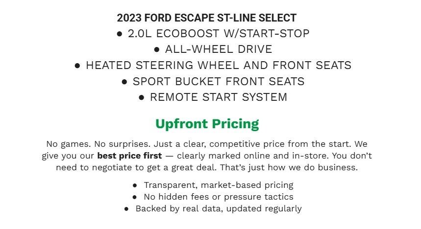 Certified 2023 Ford Escape ST-Line Select w/ Tech Pack #1 AWD/4WD image 2