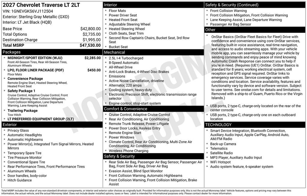 New 2027 Chevrolet Traverse LT w/ Midnight/Sport Edition AWD/4WD image 4