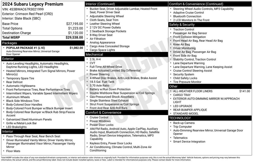 Certified 2024 Subaru Legacy Premium w/ Popular Package #1 AWD/4WD image 38