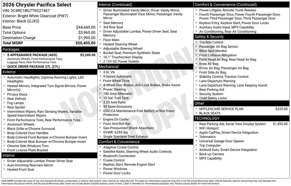 New 2026 Chrysler Pacifica Select w/ S Appearance Package FWD image 24