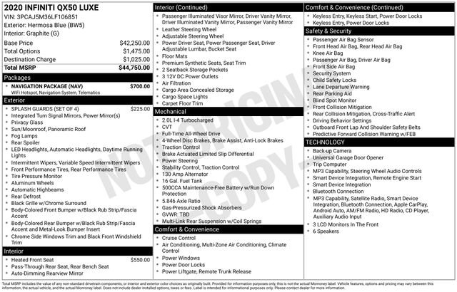 Used 2020 INFINITI QX50 Luxe w/ Navigation Package AWD/4WD image 10