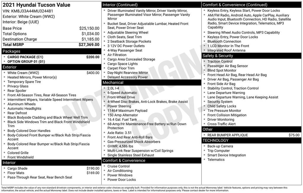 Certified 2021 Hyundai Tucson Value w/ Cargo Package FWD image 35