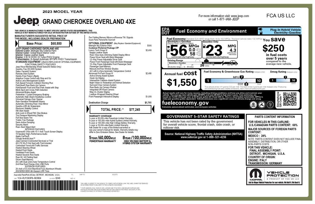 Certified 2023 Jeep Grand Cherokee Overland w/ Advanced Protech Group III image 4