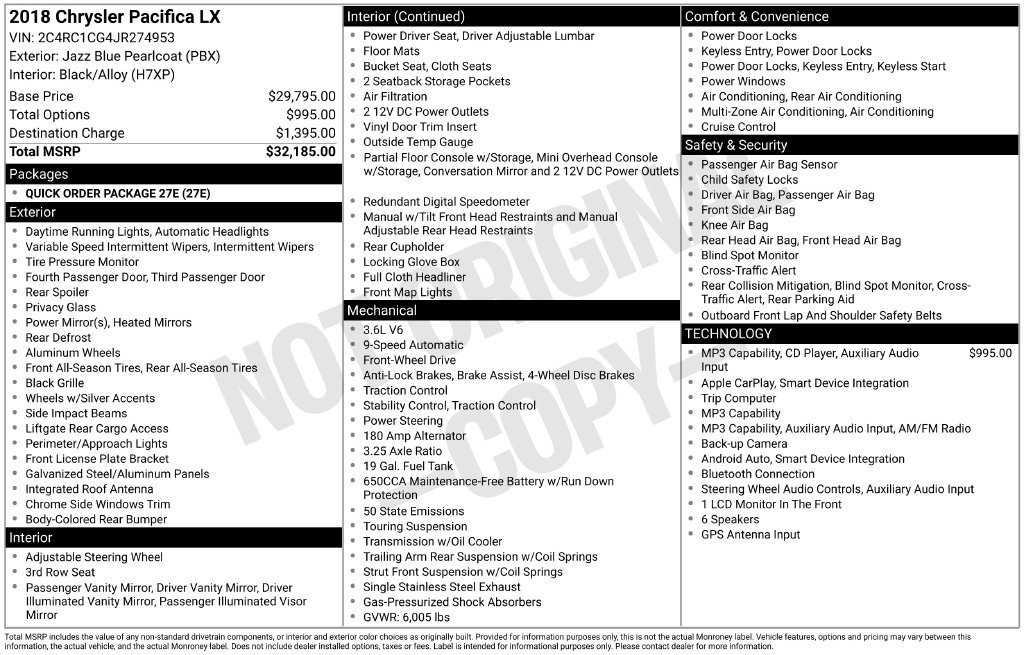 Used 2018 Chrysler Pacifica LX FWD image 2