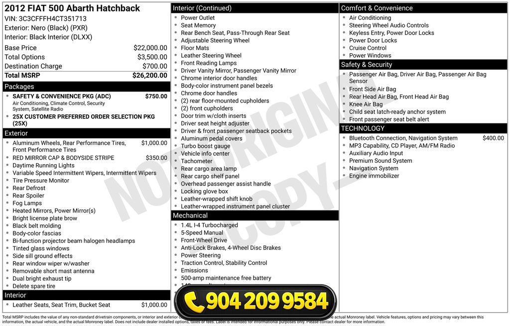 Used 2012 FIAT 500 Abarth w/ Safety & Convenience Pkg FWD image 31