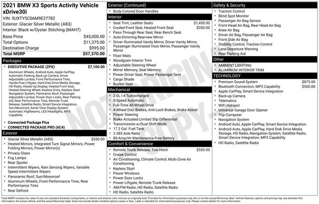Used 2021 BMW X3 xDrive30i w/ Executive Package image 34