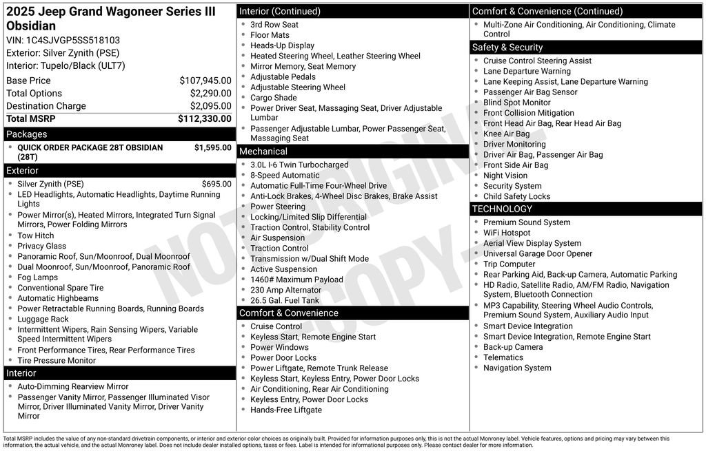 Certified 2025 Jeep Grand Wagoneer Series III w/ Quick Order Packagew 28T AWD/4WD image 17