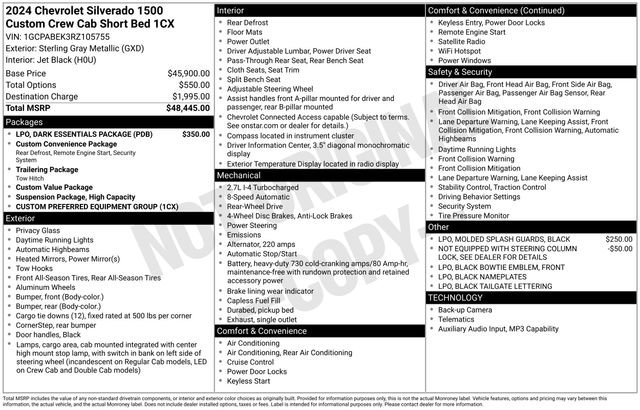 Used 2024 Chevrolet Silverado 1500 Custom w/ LPO, Dark Essentials Package RWD image 5