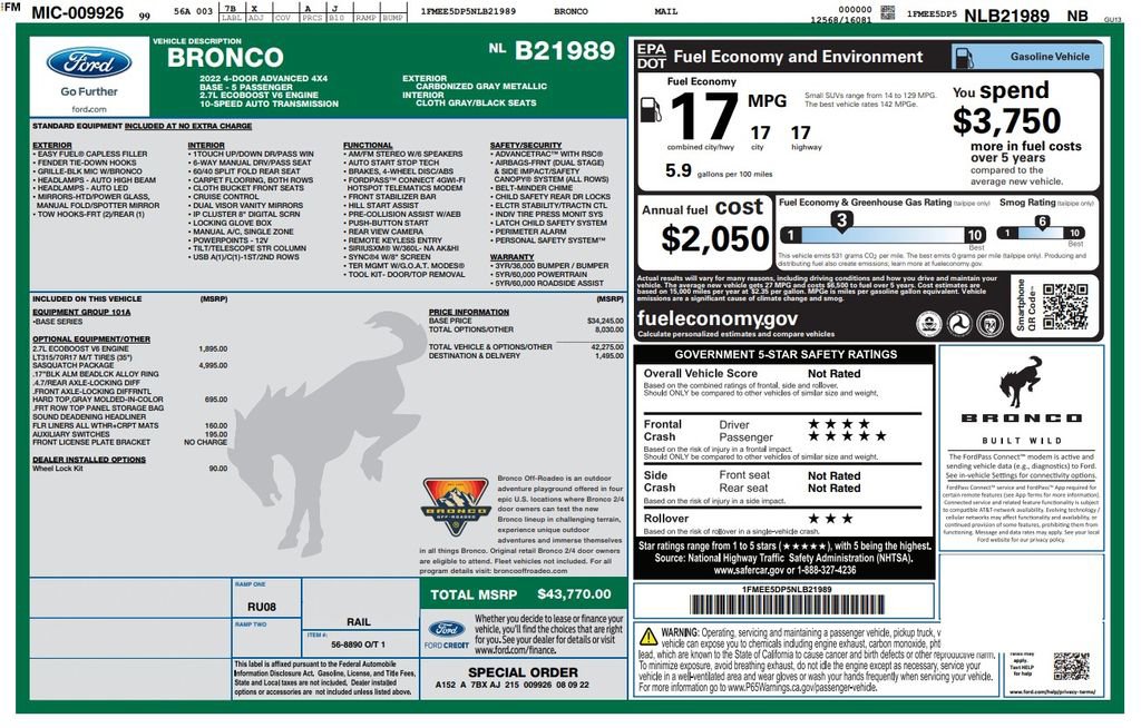 Used 2022 Ford Bronco 4-Door w/ Sasquatch Package image 4