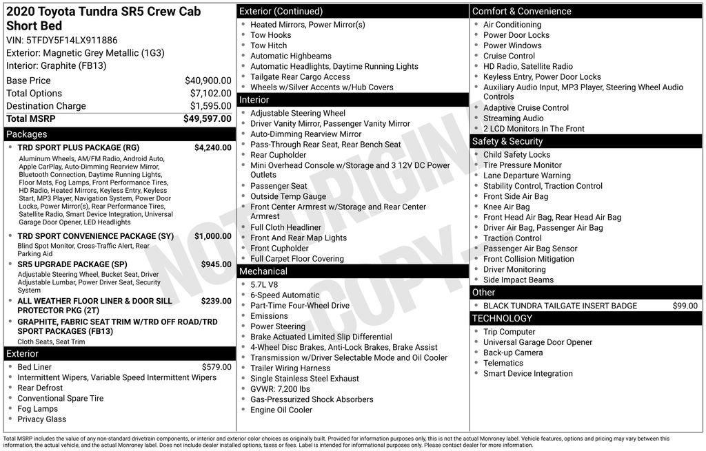 Used 2020 Toyota Tundra SR5 w/ TRD Sport Plus Package image 6