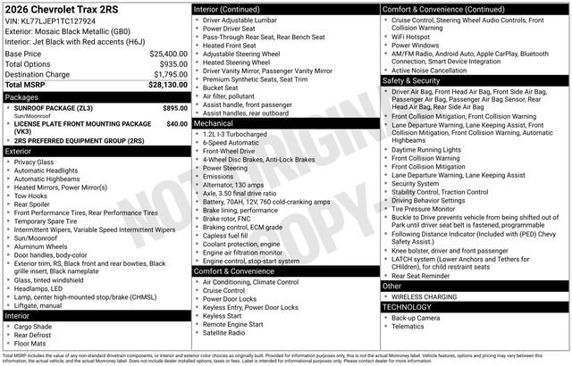 New 2026 Chevrolet Trax RS w/ Sunroof Package FWD image 20