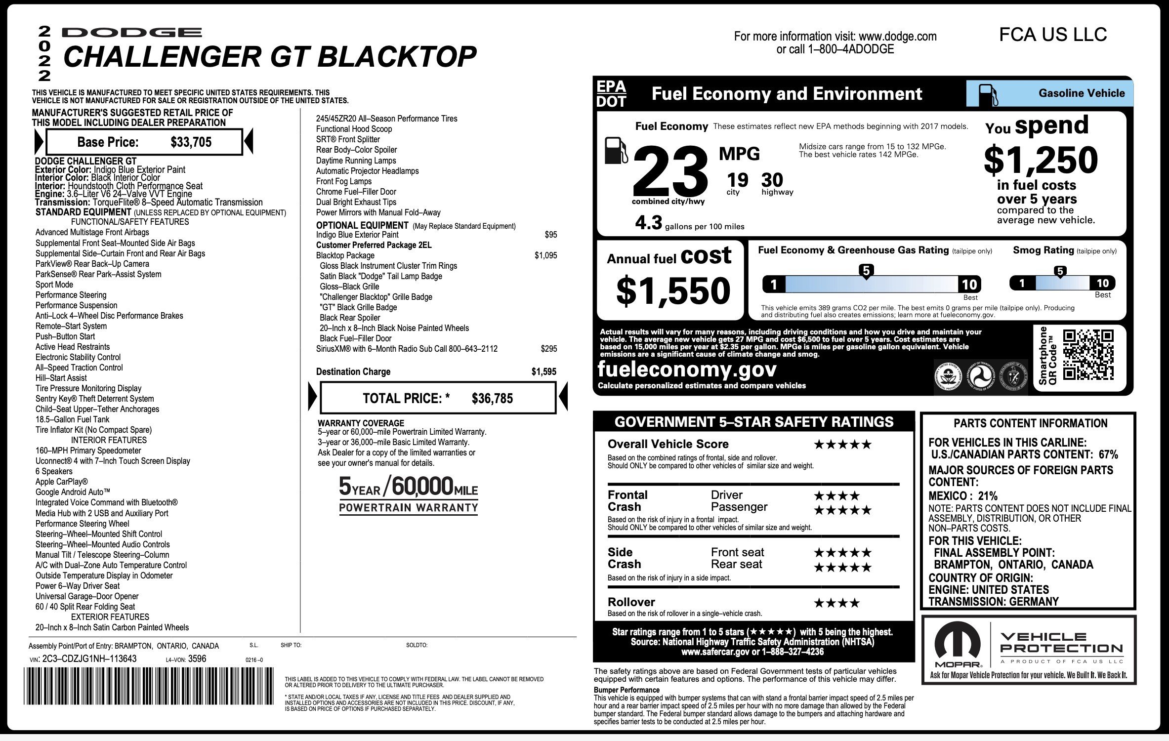 Used 2022 Dodge Challenger GT w/ Blacktop Package RWD image 2