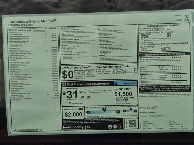 New 2026 BMW 330i Sedan w/ Parking Assistance Package RWD image 17