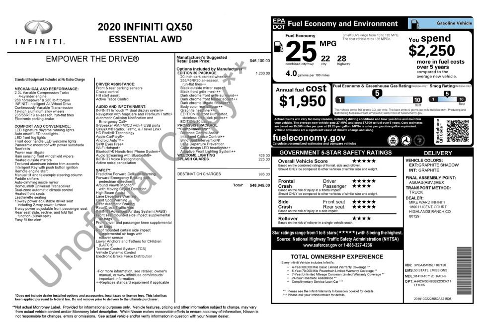 Used 2020 INFINITI QX50 Essential w/ Edition 30 Package image 2
