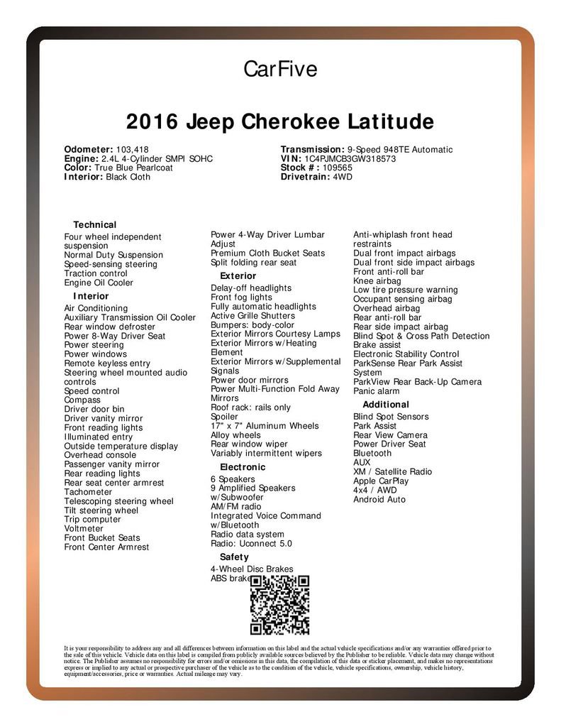 Used 2016 Jeep Cherokee Latitude w/ Safety/Convenience Group image 34