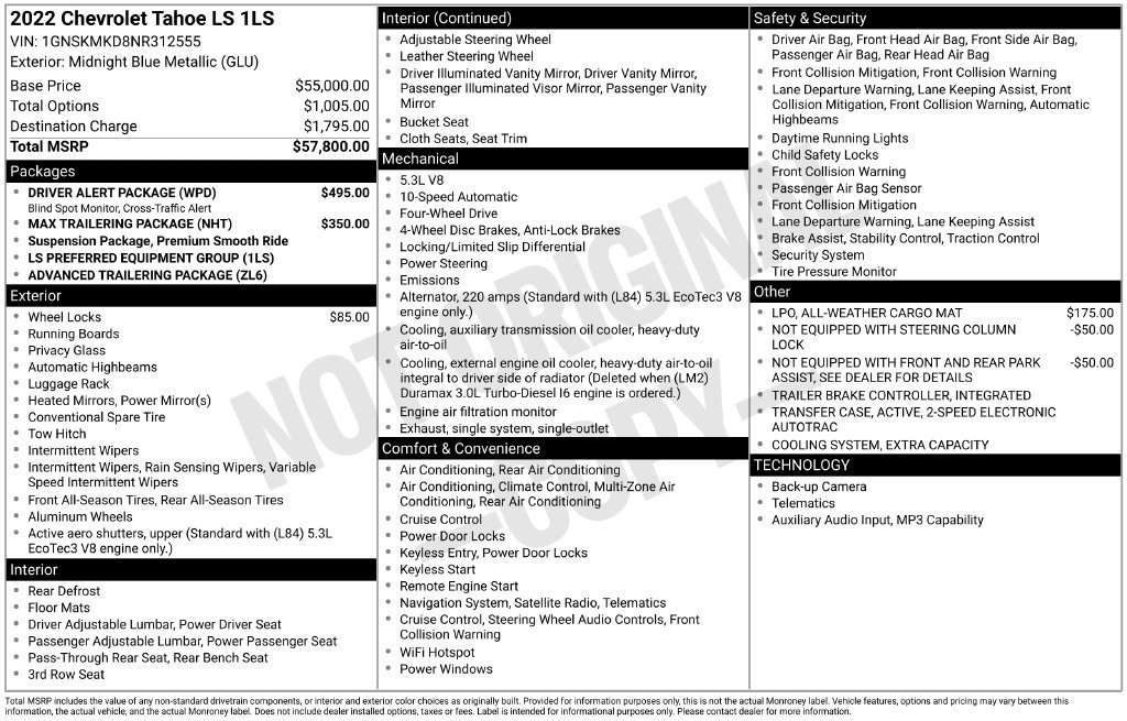 Certified 2022 Chevrolet Tahoe LS w/ Driver Alert Package AWD/4WD image 11