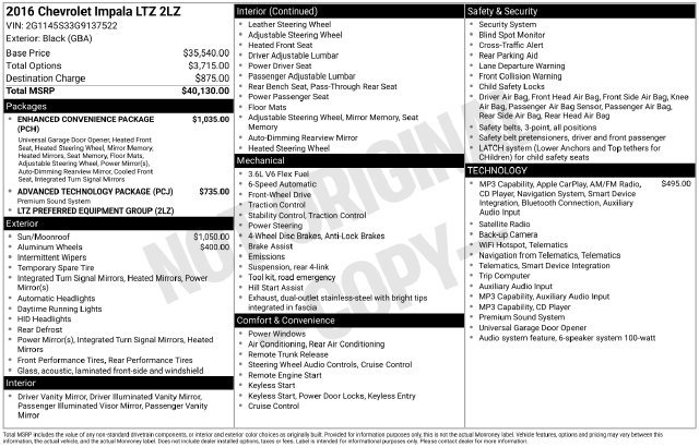 Used 2016 Chevrolet Impala LTZ w/ Enhanced Convenience Package FWD image 7