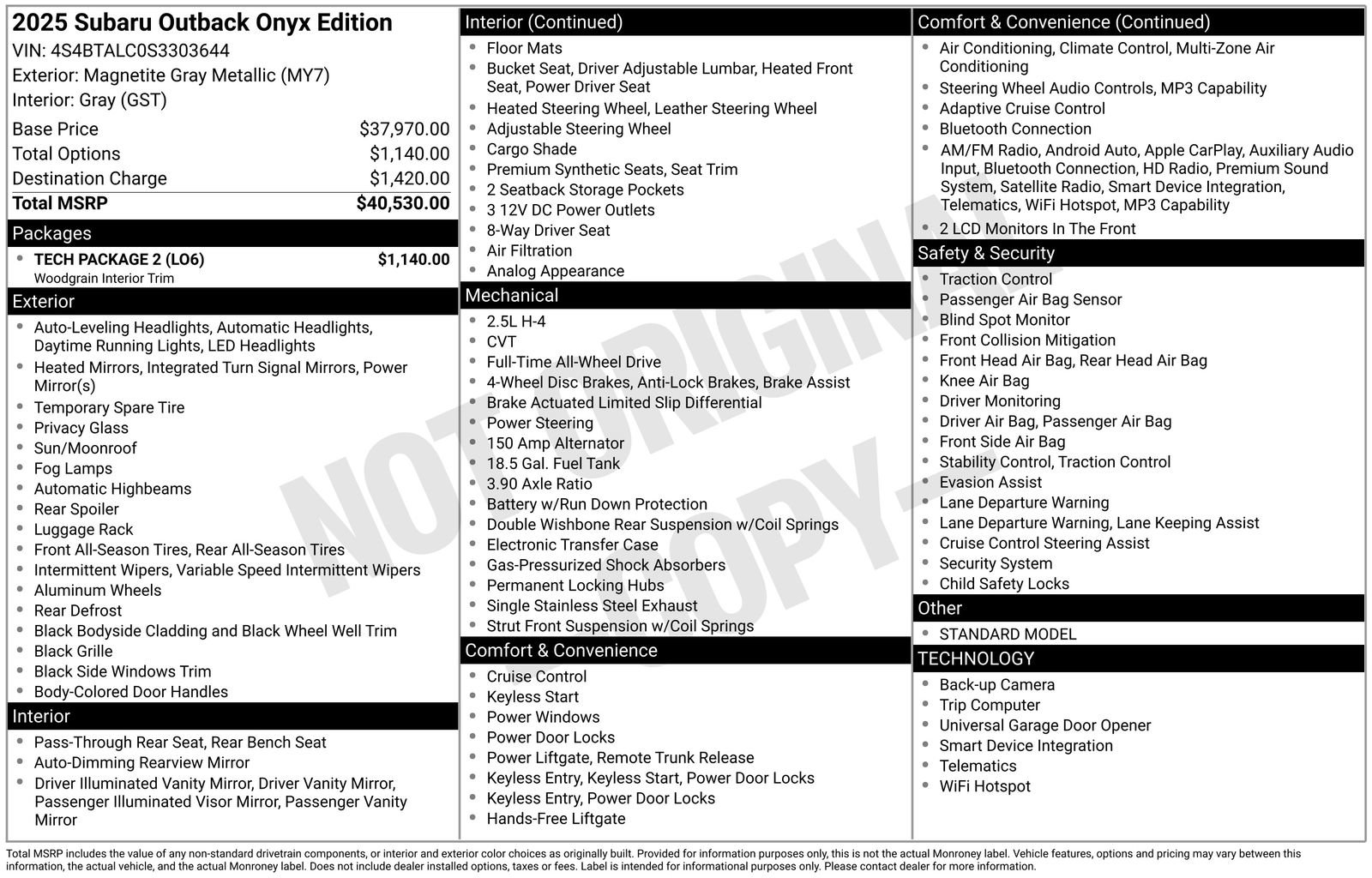 Certified 2025 Subaru Outback Onyx Edition w/ Tech Package 2 image 33