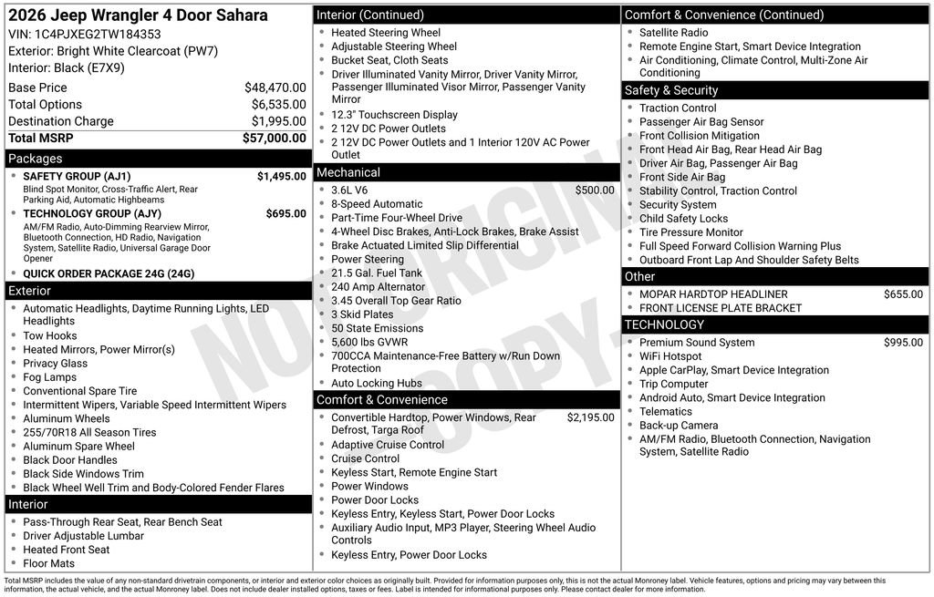 New 2026 Jeep Wrangler Unlimited Sahara w/ Safety Group AWD/4WD image 4
