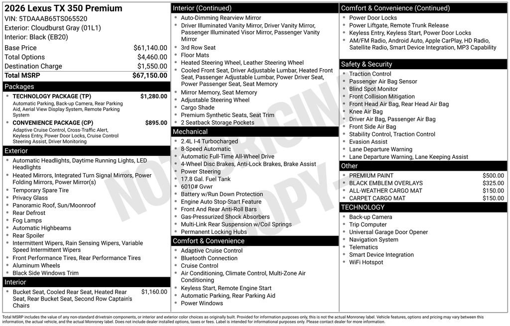 Used 2026 Lexus TX 350 AWD w/ Technology Package image 36