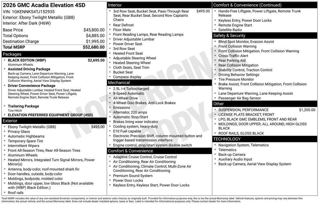 New 2026 GMC Acadia Elevation w/ Black Edition AWD/4WD image 5