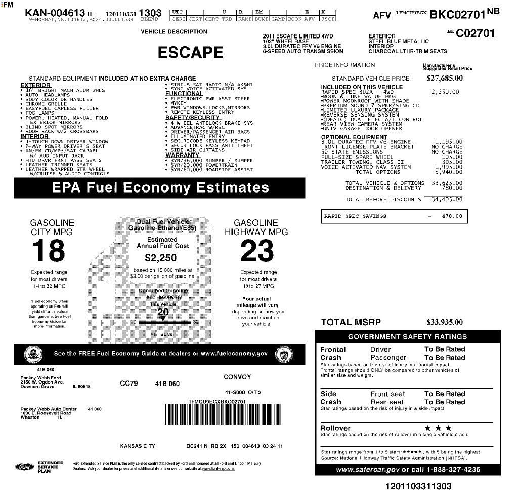 Used 2011 Ford Escape Limited w/ 302A Rapid Spec Order Code AWD/4WD image 5