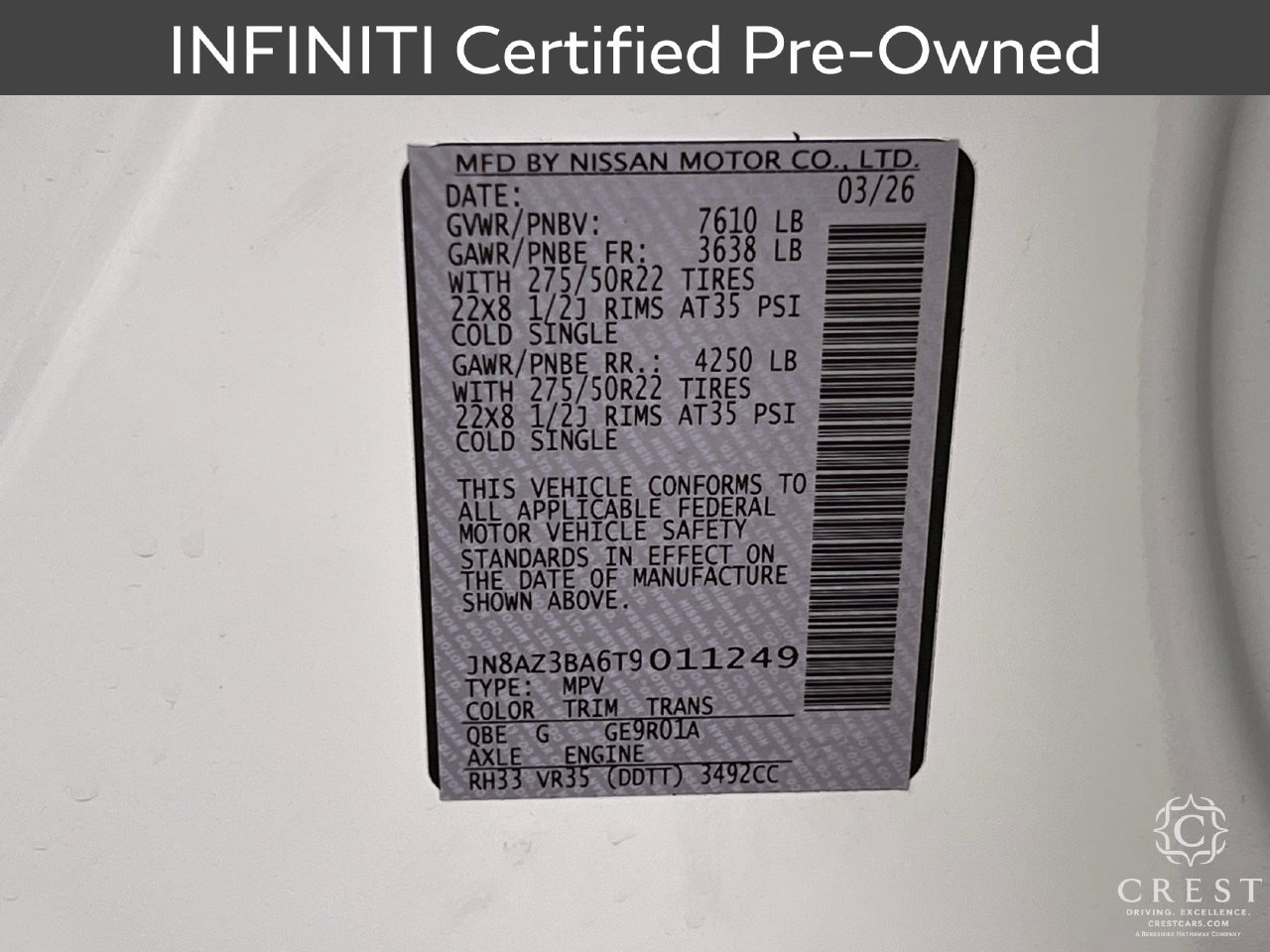 Certified 2026 INFINITI QX80 Luxe w/ Cargo Package RWD image 34