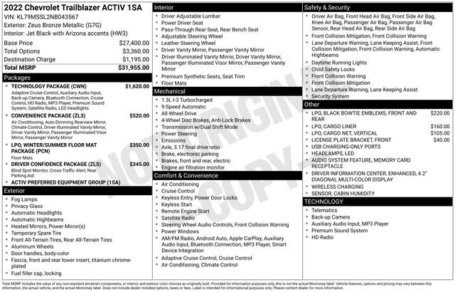 Used 2022 Chevrolet TrailBlazer ACTIV w/ Technology Package image 16