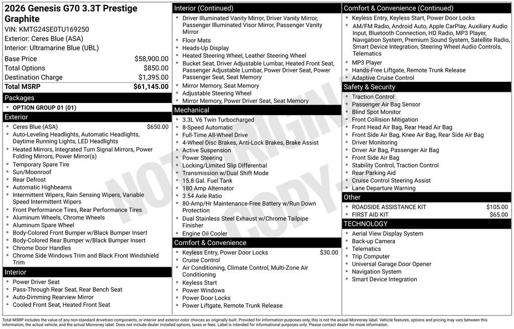 New 2026 Genesis G70 3.3T Prestige image 5
